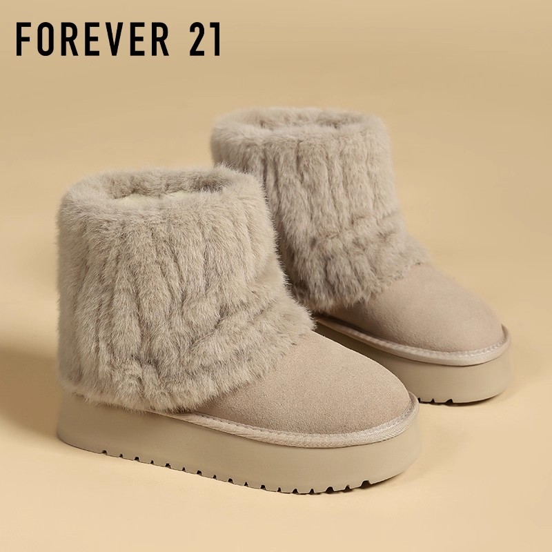 F21真皮厚底雪地靴女2025新款
