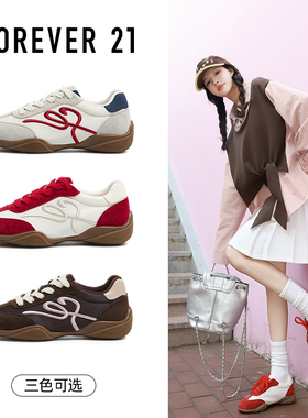 F21红色真皮德训鞋女2026新款春季厚底百搭休闲运动阿甘赛车鞋爆