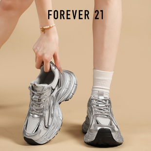 运动鞋 春秋增高软厚底休闲防滑百搭时尚 女2025新款 F21银色老爹鞋