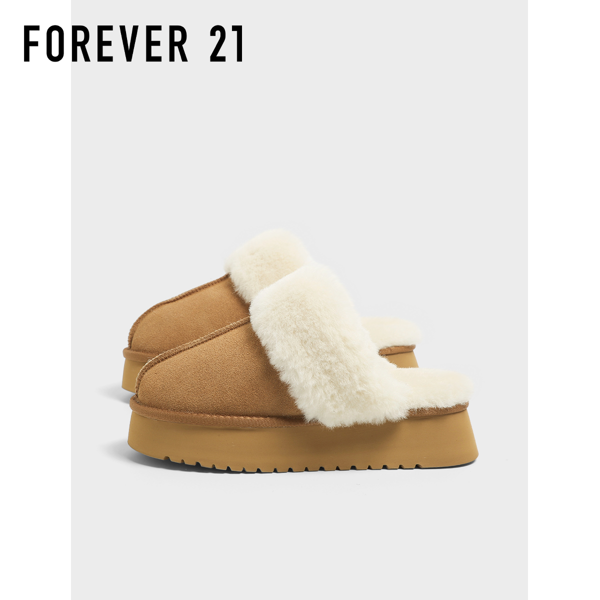 F21牛皮棉拖鞋女2025新款冬季