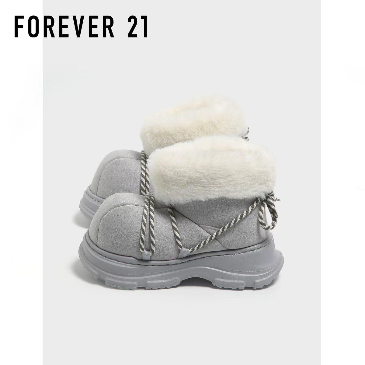 F21灰色加绒大头雪地靴女款2025