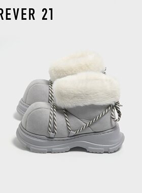 F21灰色加绒大头雪地靴女款2025新款冬季厚底巨好看百搭保暖棉鞋