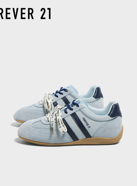 FOREVER 21蓝色真皮德训鞋女2025新款秋冬巨好看内增高加绒赛车鞋