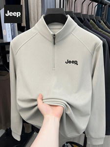 【官仓直发】Jeep男半高领德绒打底衫宽松拉链长袖T恤保暖上衣男