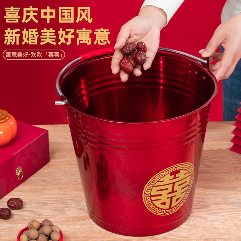桶的结婚一对不锈钢桶子水桶用婚庆用品新娘陪嫁桶孙新婚喜红色