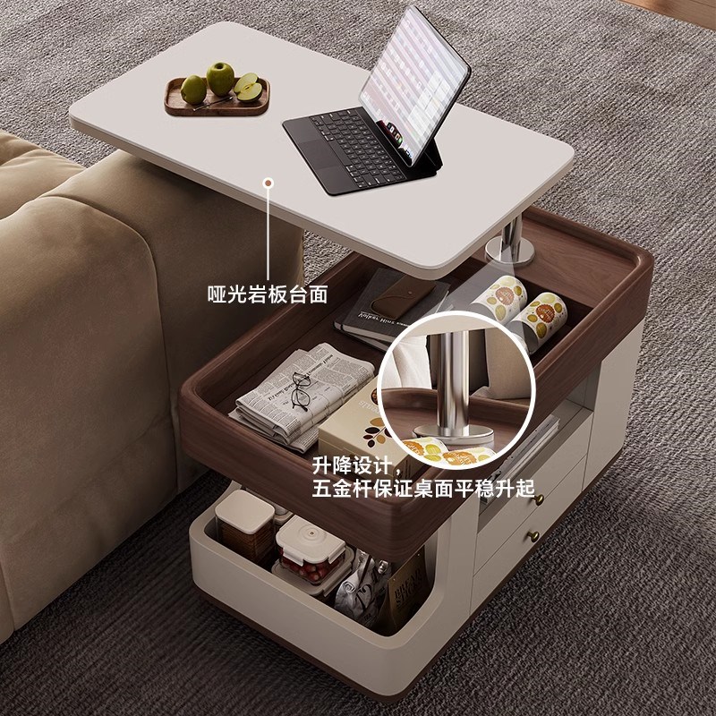 可移动茶几小推车客厅家用小户型2025新款多功能储物升降岩板茶几