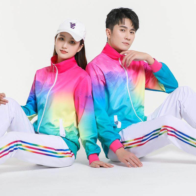 佳木斯健身操运动服套装男女春秋中老年广场舞演出健步走团体服装