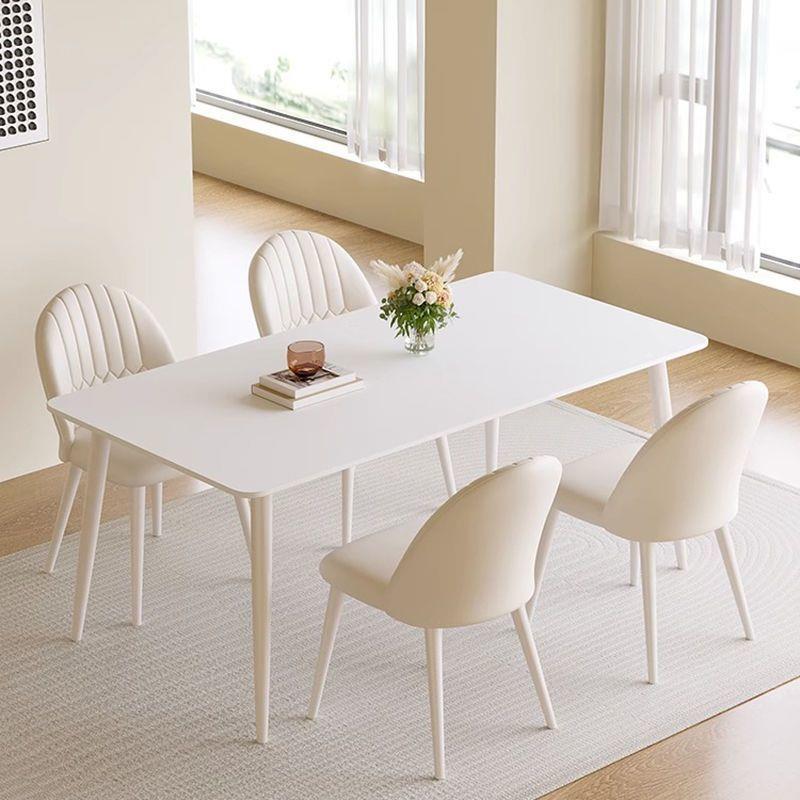 奶油风纯白岩板餐桌椅小户型现代简约轻奢家用极简长方形桌子组合
