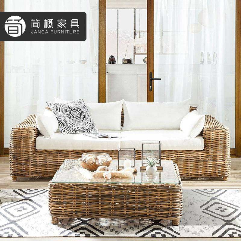 户外藤编沙发别墅花园庭院组合防水防晒藤沙发椅茶几客厅室内沙发