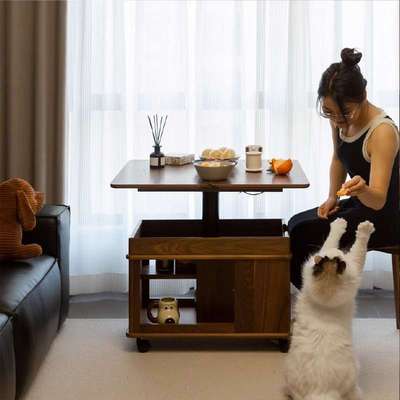 可折叠移动茶几推车可升降小户型实木客厅家用多功能沙发边几便捷