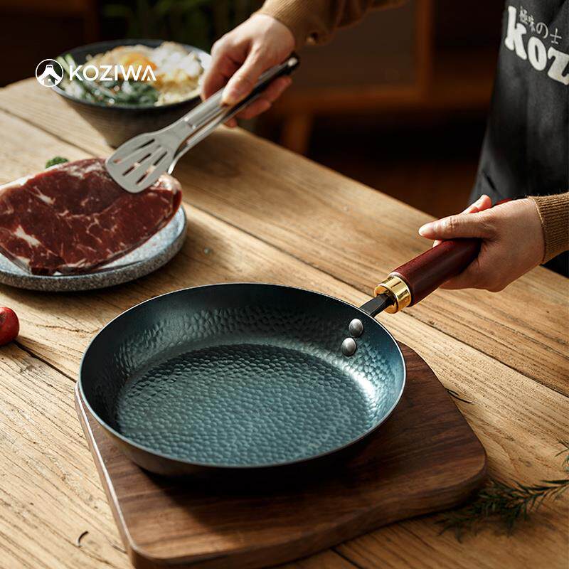 士锤纹煎锅无涂层不粘平底锅煎蛋烙饼牛排煎锅手工锻打小铁锅