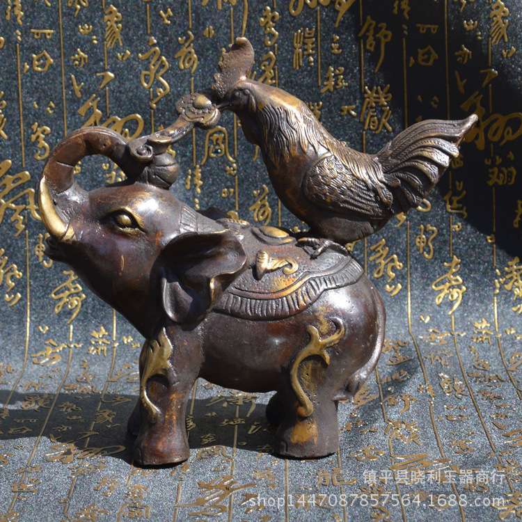 铜吉祥(鸡象)如意家居铜鸡铜象摆件金属工艺品