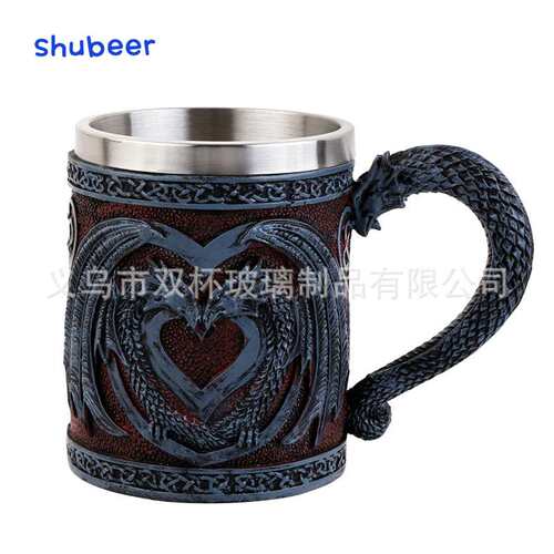 欧美双龙马克杯中世纪龙与地下城杯子创意欧式复古杯美式啤酒杯