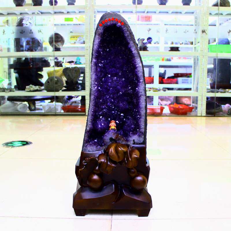 矿宝  天然紫水晶洞摆件 紫晶洞 玛瑙洞水晶洞 紫色原石钱袋子