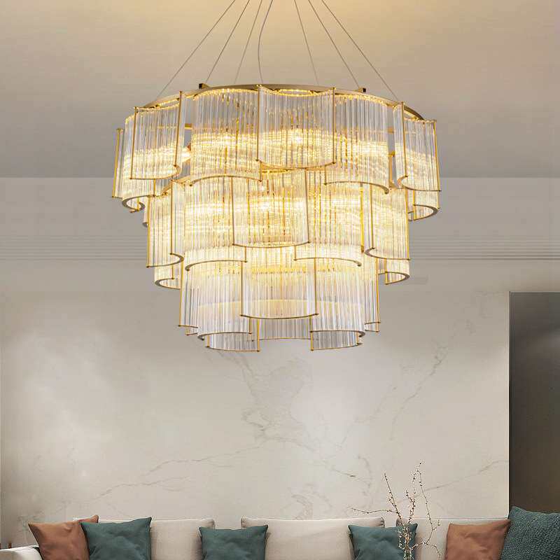 源头厂新中式吊灯客厅餐厅水晶玻璃轻奢三层大气复式楼双层大灯具