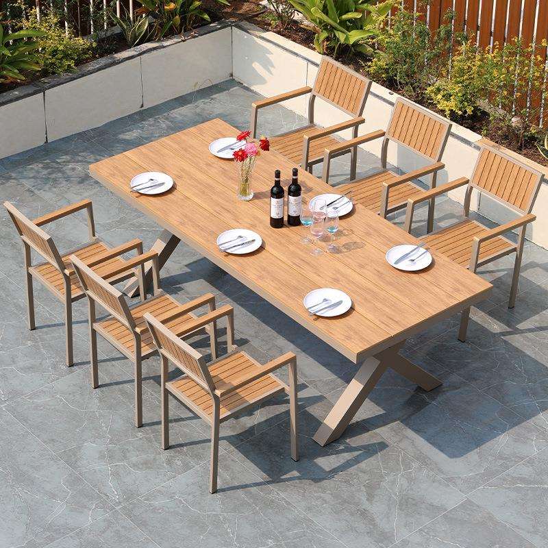 户外塑木桌椅室外庭院休闲防腐木餐桌花园露天阳台咖啡厅桌椅组合