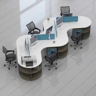 办公家具创意职员办公桌6人位桌椅组合半圆弧形工作台4人员工位桌