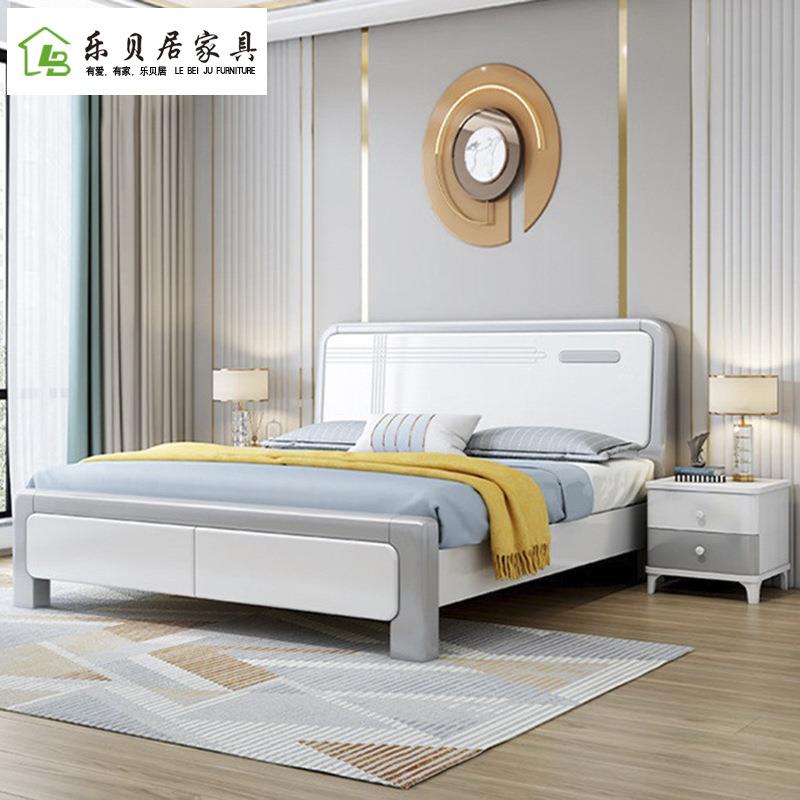 实木床1.5米现代简约白色床 1.8m双人床主卧储物家具厂家
