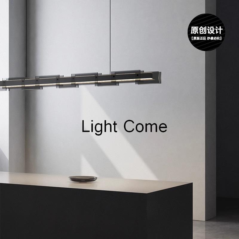 意式极简餐厅吊灯现代简约高端设计师光影艺术上下错落玻璃长条灯
