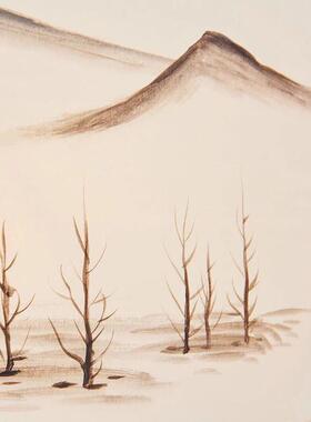 现代简约新中式古风山水画纸罩设计师客厅卧室金属创意LED台灯