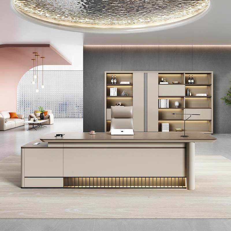 老板办公桌简约现代办公室家具轻奢大班台大气经理桌总裁桌椅组合