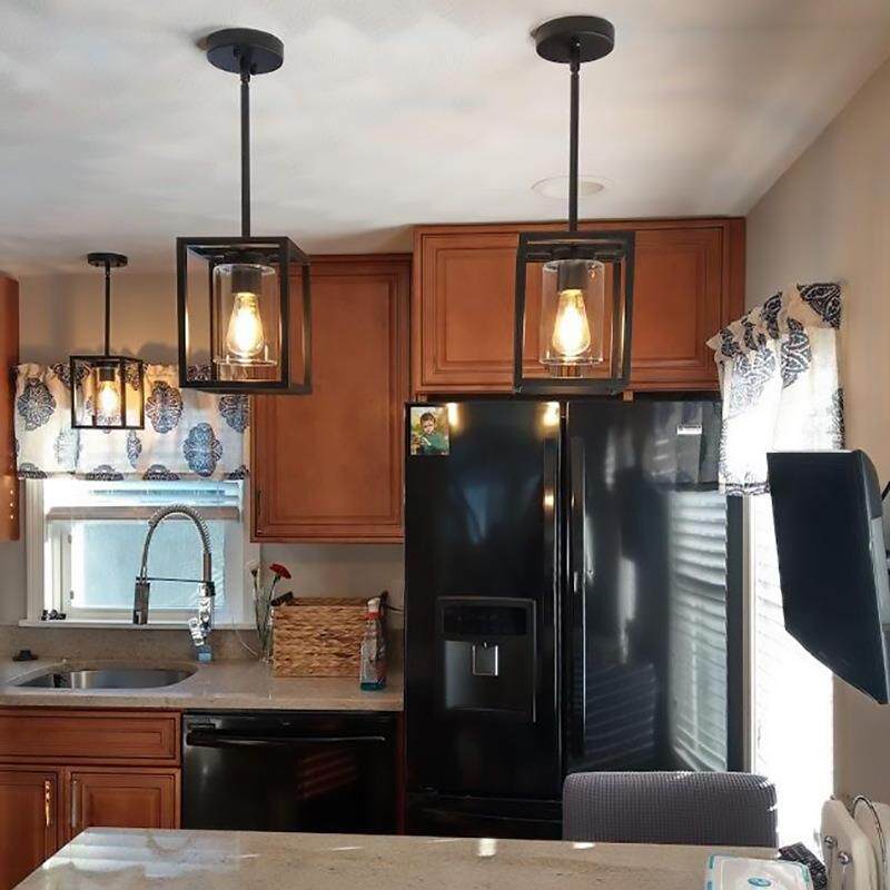 亚马逊美规铁艺吊灯单头玻璃铁框复古风格灯具五头玻璃铁网架岛灯