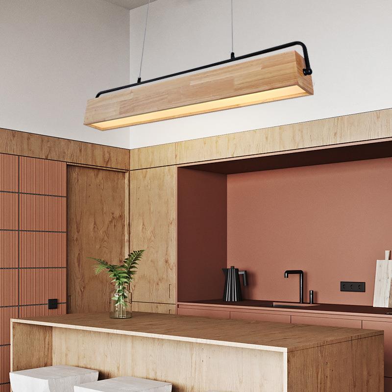 现代简约北欧原木led吊灯创意餐厅书房吧台饭厅装饰吊灯长方形