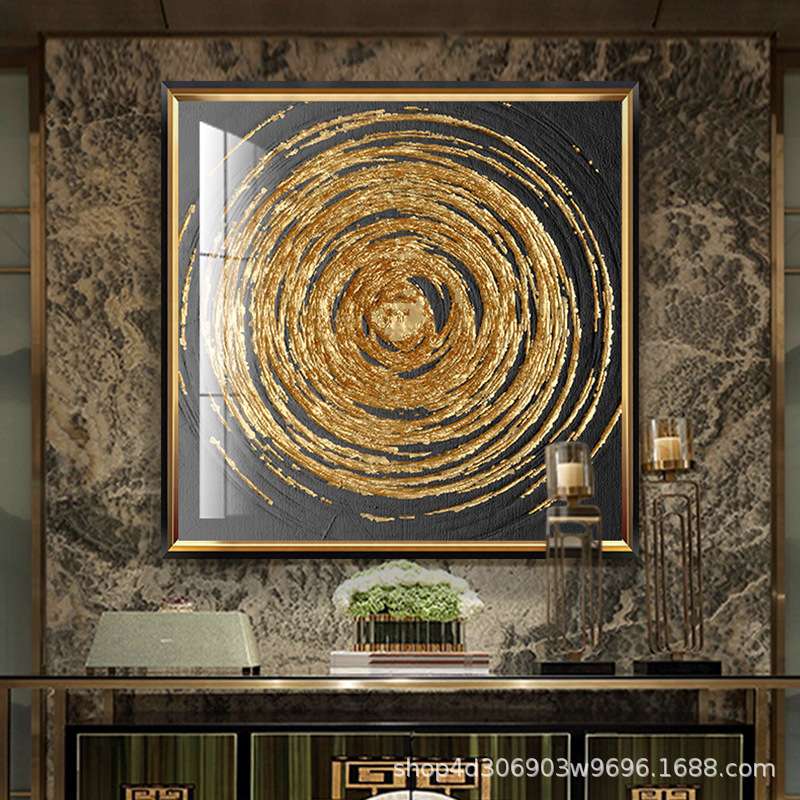 轻奢金色现代简约客厅玄关抽象金箔挂画正方形沙发墙面装饰挂壁画