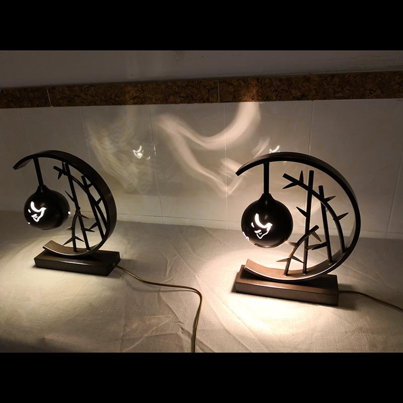 五金缕空小鸟售楼处样板房台灯 北欧极简轻奢咖啡色竹叶创意台灯
