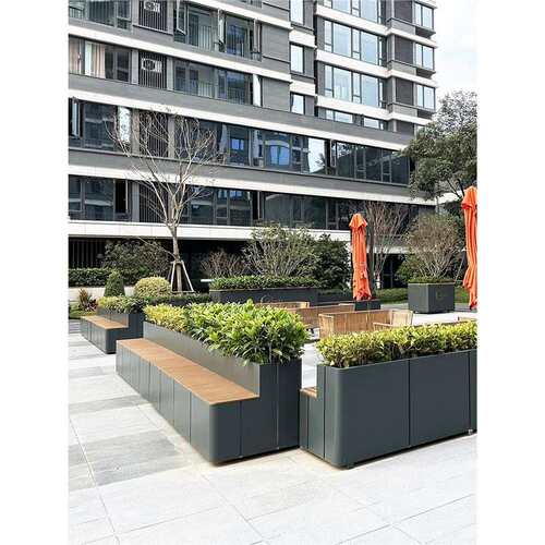 户外不锈钢花箱座椅坐凳城市广场商业街休息凳景观花池铁艺花槽
