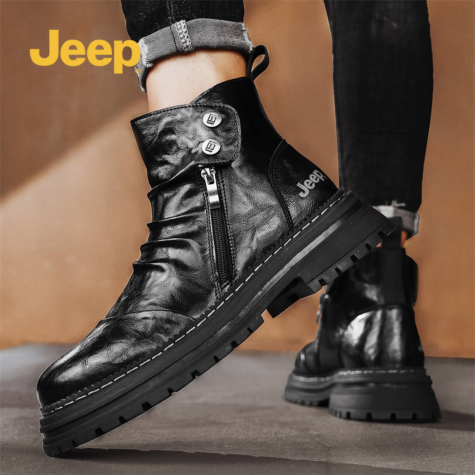 jeep吉普马丁靴2025新款秋冬男士皮鞋高帮款男鞋真皮雪地工装靴子,流行男鞋,马丁靴,淘宝优惠券,粉丝福利购,淘宝优惠卷