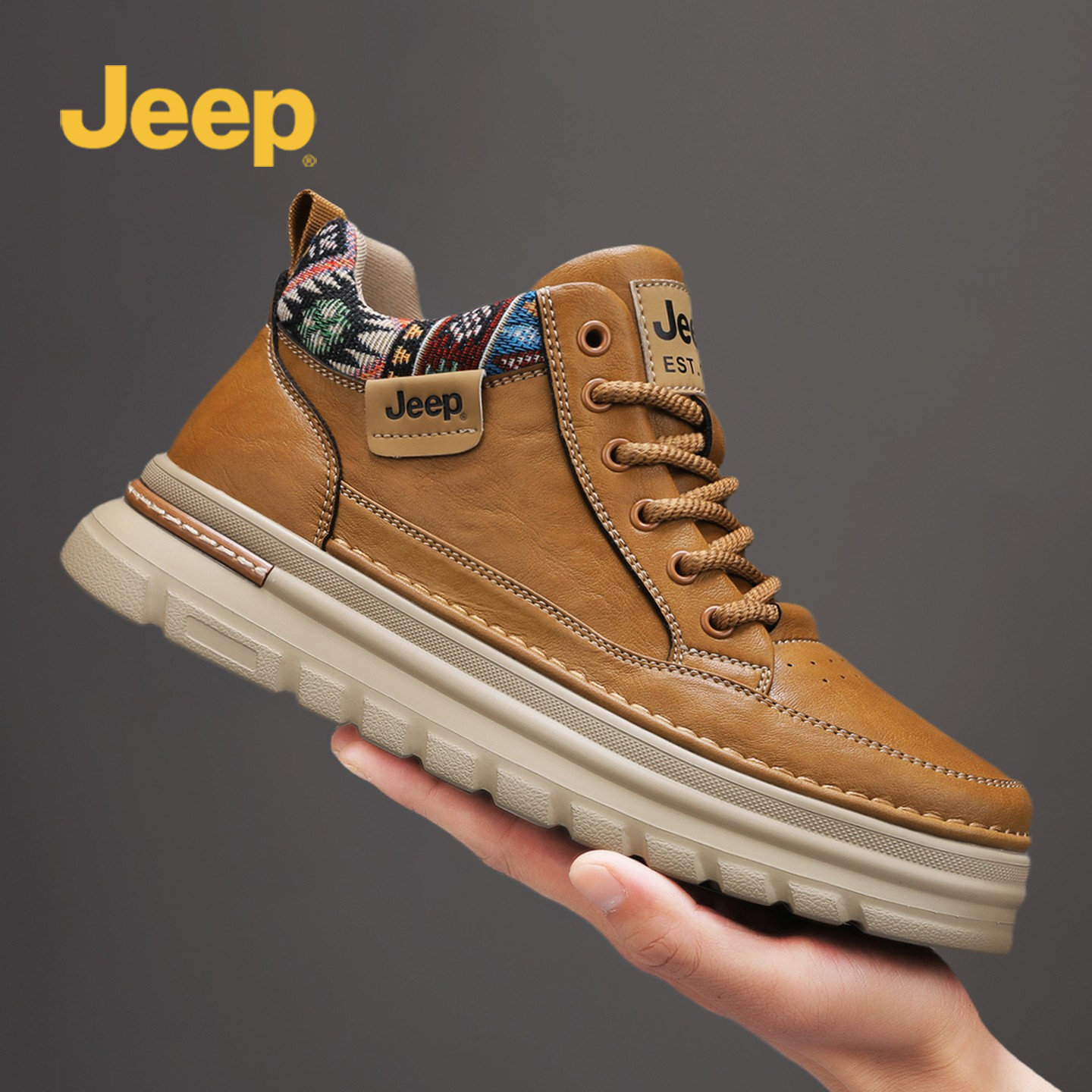jeep吉普马丁靴男2025新款秋季高帮男鞋英伦风中帮休闲真皮工装靴,流行男鞋,高帮鞋,淘宝优惠券,粉丝福利购,淘宝优惠卷