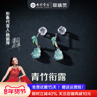 七彩云南天然翡翠耳环冰种玉石葫芦耳钉竹子耳饰小众设计生日礼物