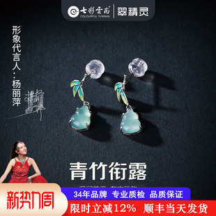 七彩云南天然翡翠耳环冰种玉石葫芦耳钉竹子耳饰小众设计生日礼物