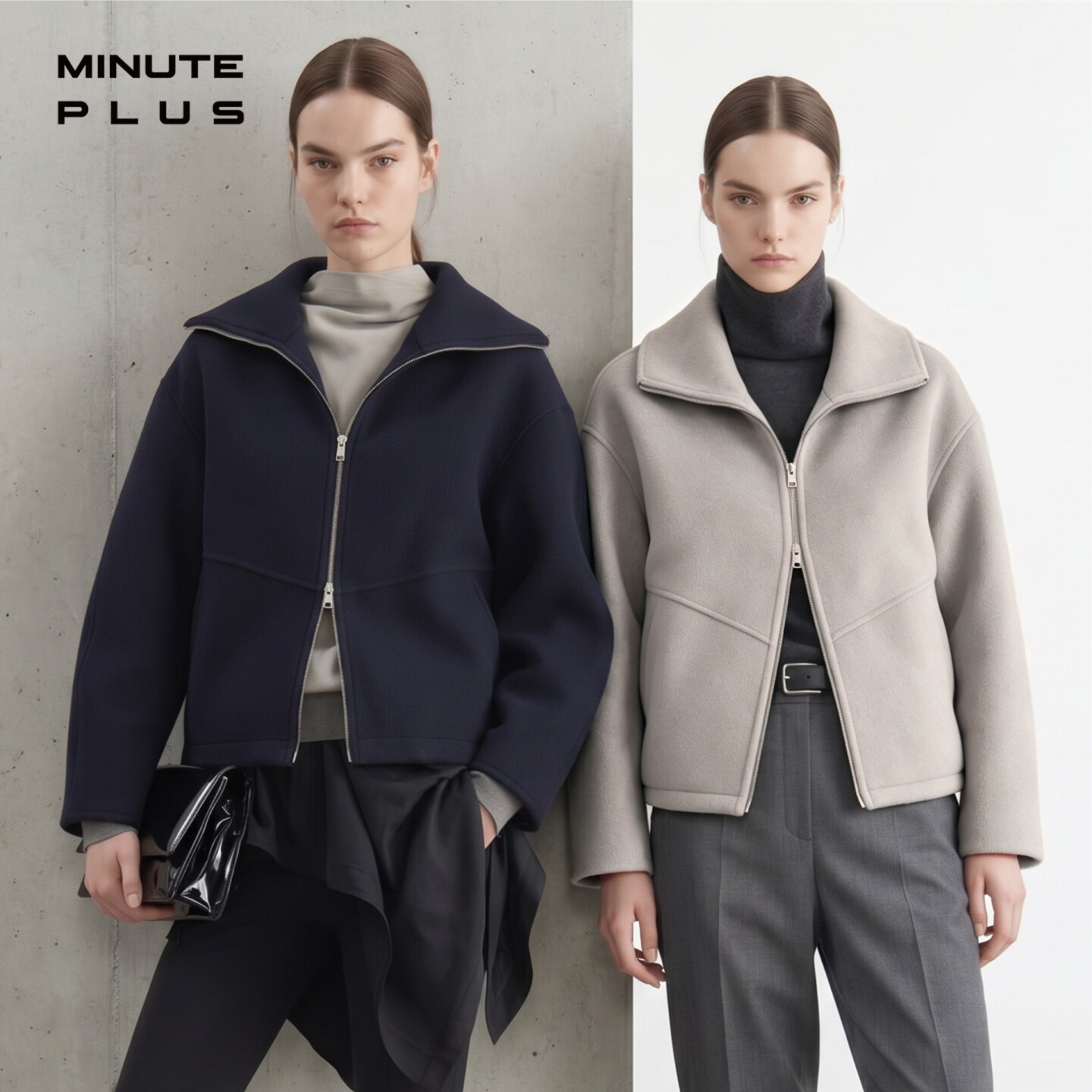 MINUTEPLUS100%绵羊毛拉链款女士毛呢大衣百搭时尚外套MP64WC02