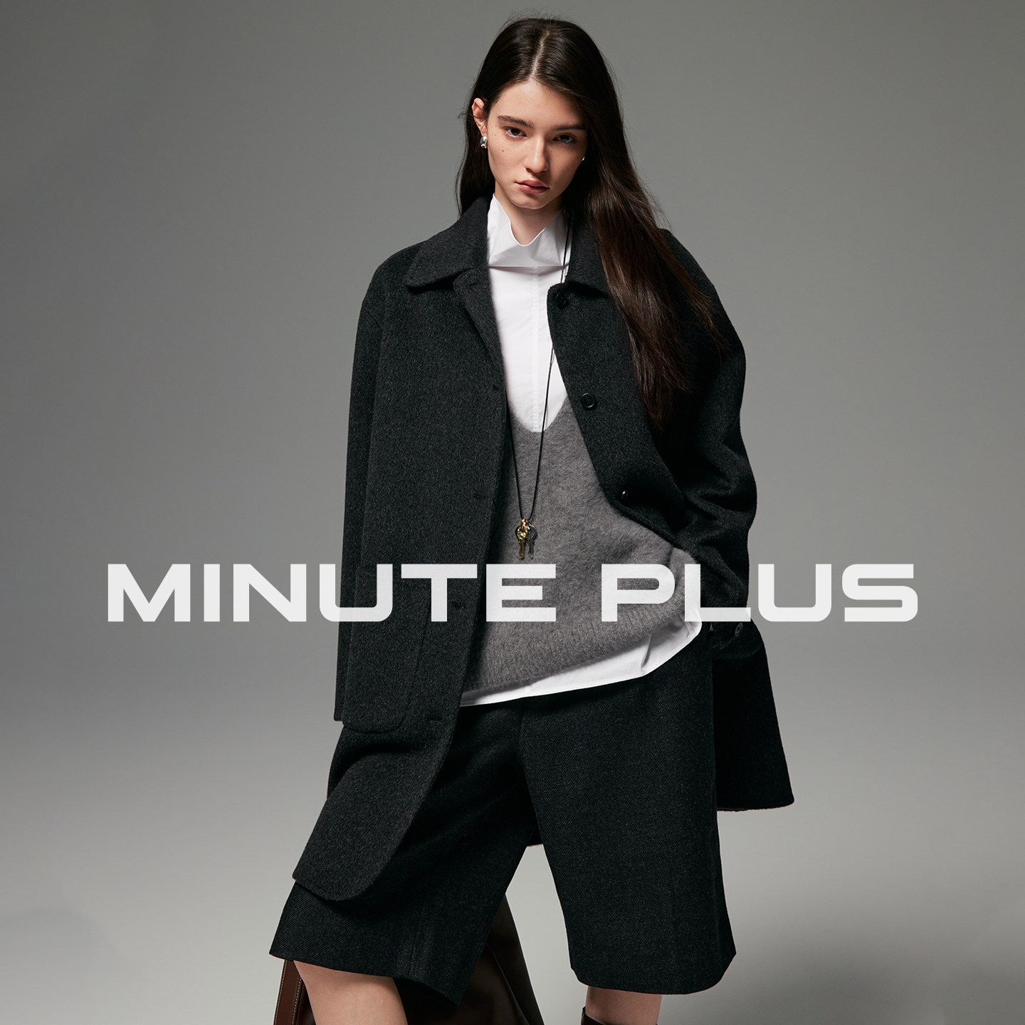 Blazer多口袋毛呢大衣中长款