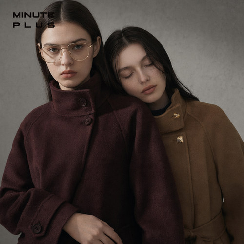 MinutePlus立领全羊毛毛呢大衣长款百搭显瘦女款毛呢外套MP63WC14