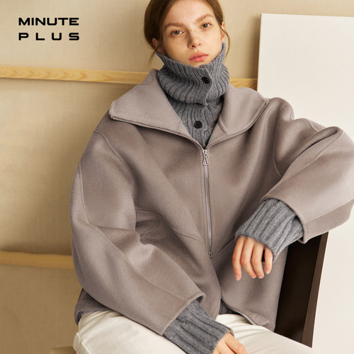 MinutePlus100%绵羊毛拉链款女士毛呢大衣百搭时尚外套MP64WC02