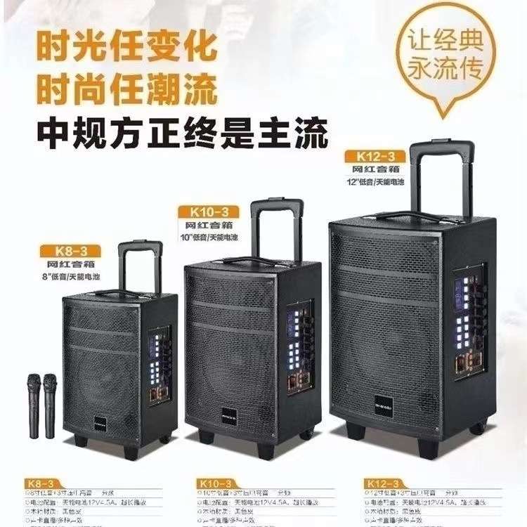 爱华8-10-12寸低音3寸高音双无线麦音响广场舞大音量移动专业跳舞