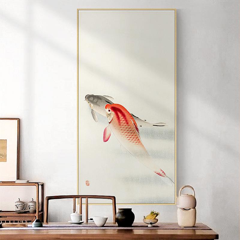新中式玄关装饰画走廊过道中国风中堂挂画风水招财鲤鱼茶室壁画