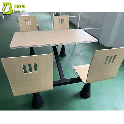 厂家 四人位餐桌椅 学校学生员工快餐木质带靠背连体餐桌椅