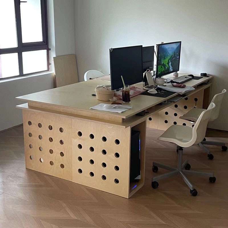 设计师长条大型工作台原木会议桌北欧实木办公桌书房电脑桌写字台