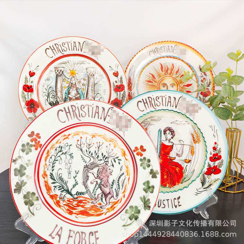 跨境迪家创意陶瓷牛排盘子套装组合家用手绘风西餐盘太阳系列盘子
