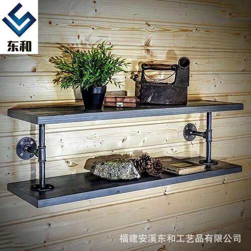 LOFT复古工业风墙上隔板置物架 创意一字实木搁板水管装饰酒吧架