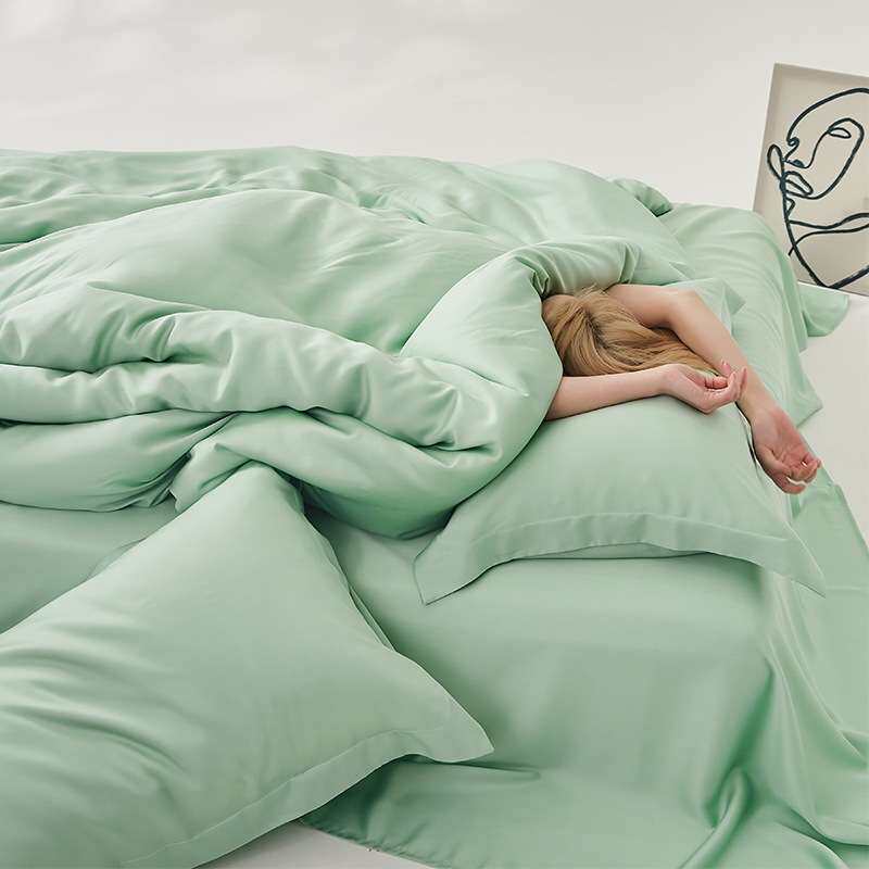 60支天丝床上四件套丝滑裸睡纯色简约被套凉感床笠冰丝床单床笠款