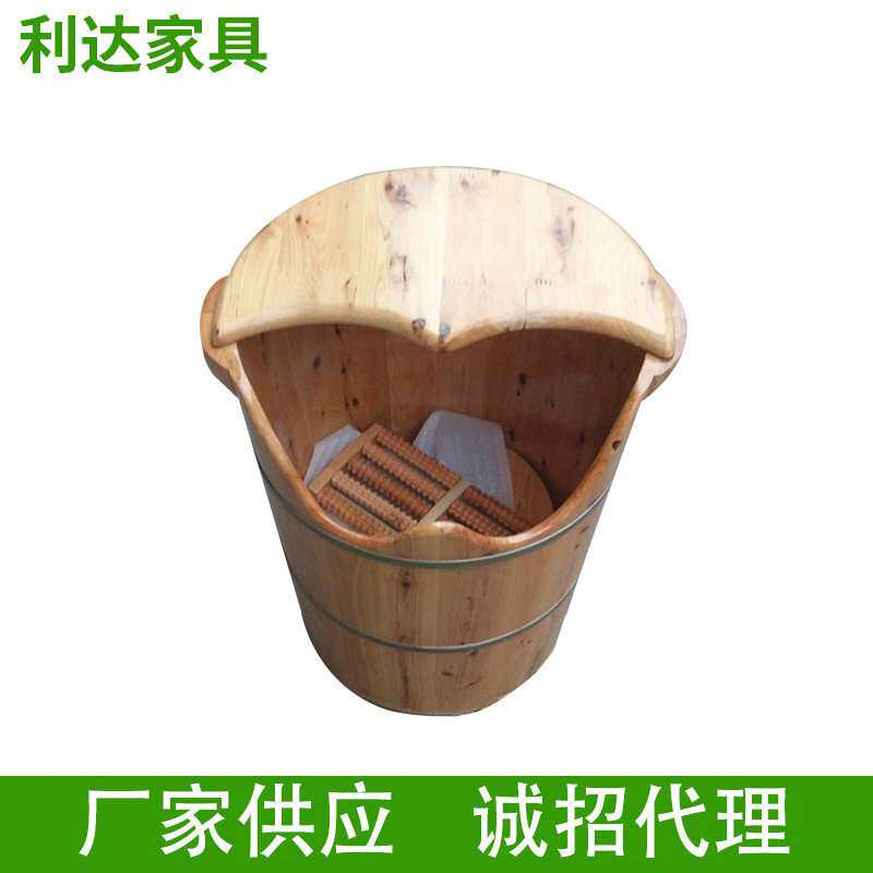 浴足店实木蒸足桶柏木加高带盖泡脚桶木质洗脚盆单边曲口泡脚木盆