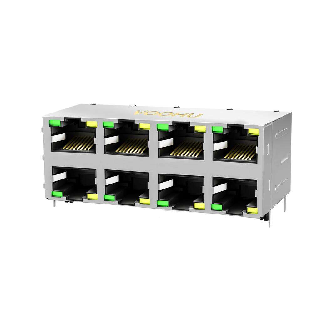 rj45网口集成百兆带灯 2x4双层八口rj45母座 SYT24B083AB2A4D068