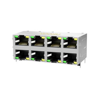 rj45网口集成百兆带灯 2x4双层八口rj45母座 SYT24B083AB2A4D068