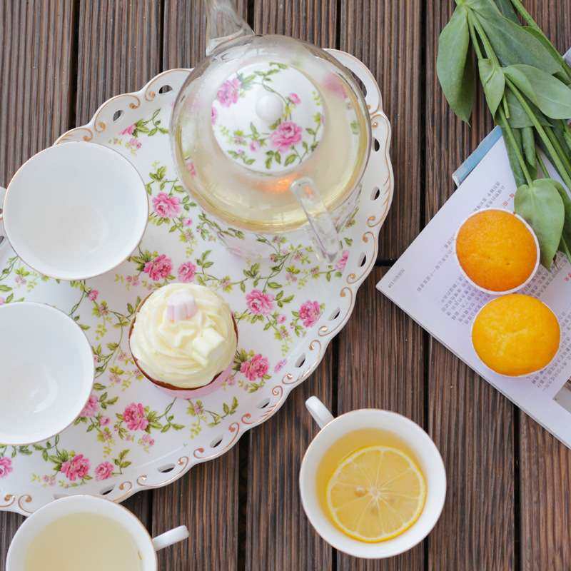 维奇陶瓷花茶壶套装养生玻璃壶加热蜡烛炉煮水果底座陶瓷花草茶具