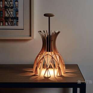 上海设计师西班牙木片圆顶形桌架台灯酒店商铺样板房别墅工程